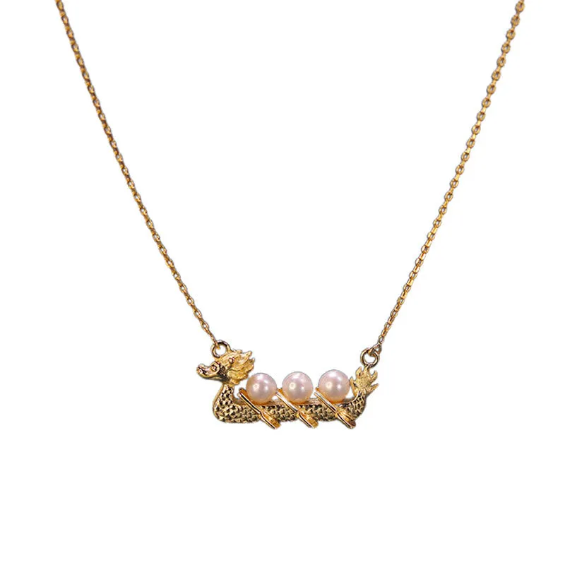Dragon Pattern Healing Bead Necklace featuring Luck Muse and Pearl