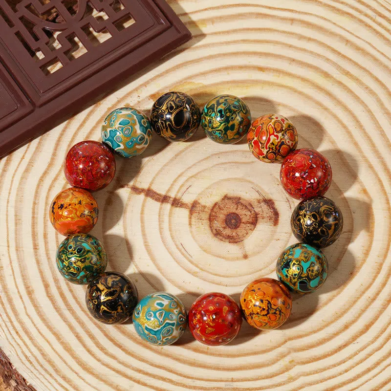 Natural Multicolored Lacquer Beads Luck Muse Calming Bracelet - Image 2