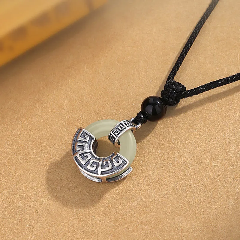 Luck Muse 925 Sterling Silver Hetian Jade Peace Buckle Prosperity Necklace Pendant - Image 4