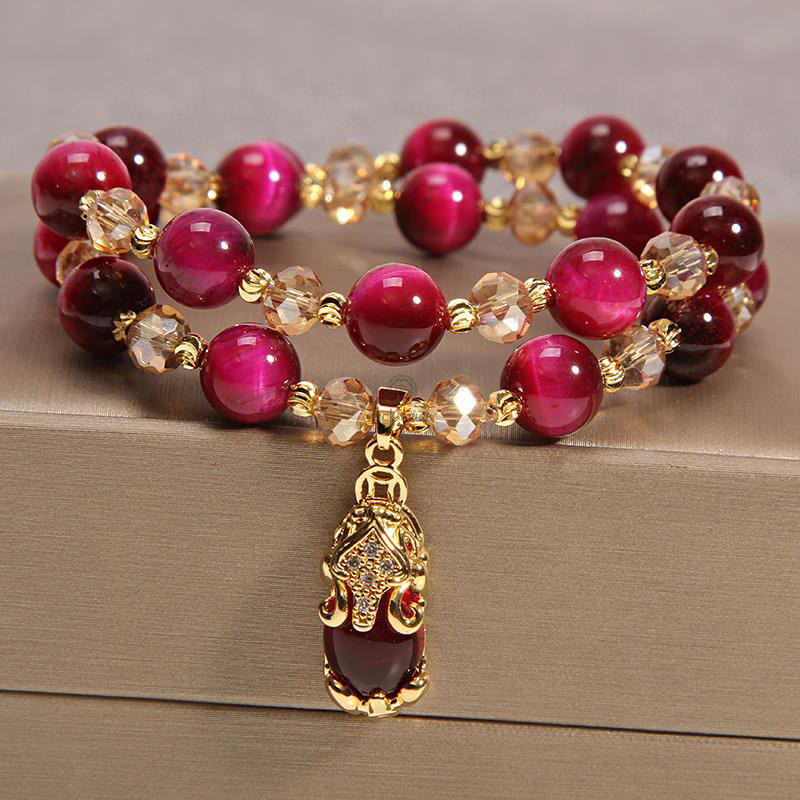 Tiger Eye Pixiu Fox Protection Double Wrap Bracelet