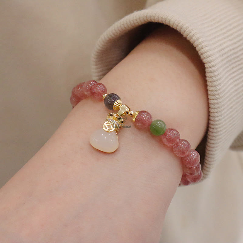 Natural Strawberry Quartz and Jade Peace Healing Bracelet with Coin Purse Buckle - Image 4