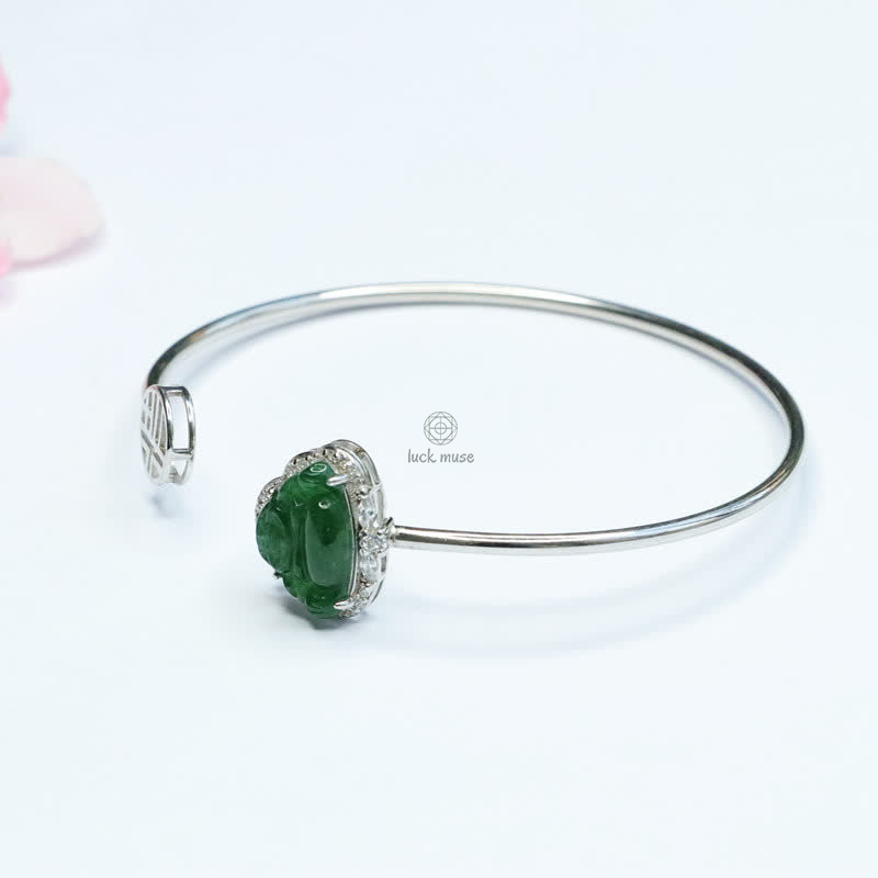 Luck Muse 925 Sterling Silver Laughing Buddha Jade Luck Bracelet - Image 7