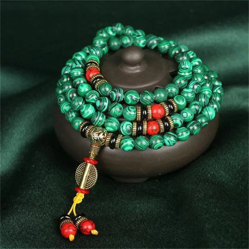 Luck Muse Tibetan Malachite 108 Mala Beaded Bracelet Necklace