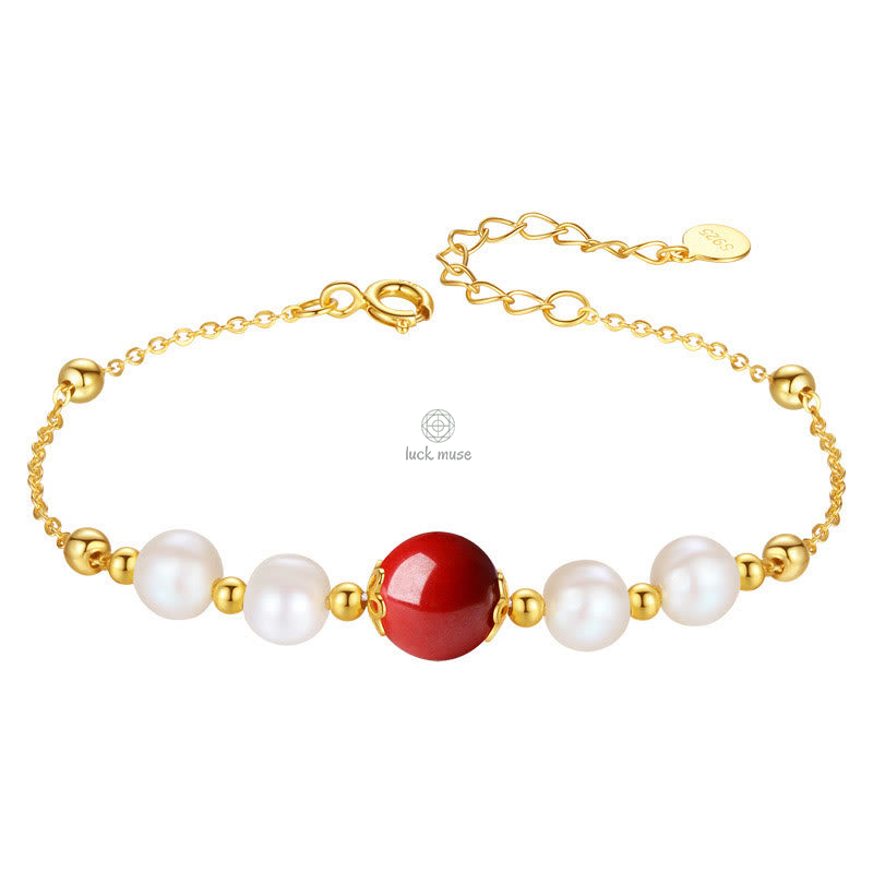 Luck Muse 925 Sterling Silver Pearl Cinnabar Healing Beaded Chain Bracelet - Image 11