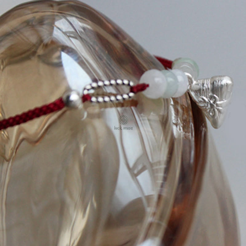 Luck Muse Jade Red String Bracelet with 925 Sterling Silver Zongzi Charm for Abundance - Image 6