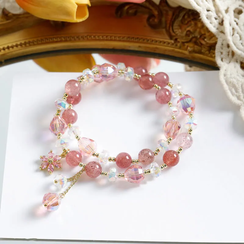 Luck Muse Strawberry Quartz and Zircon Floral Healing Double Wrap Bracelet - Image 5