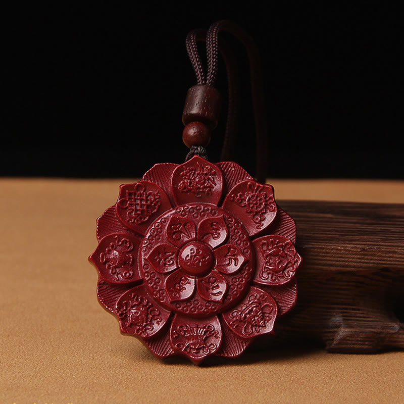 Natural Cinnabar Lotus Om Mani Padme Hum Necklace Pendant by Luck Muse Shop