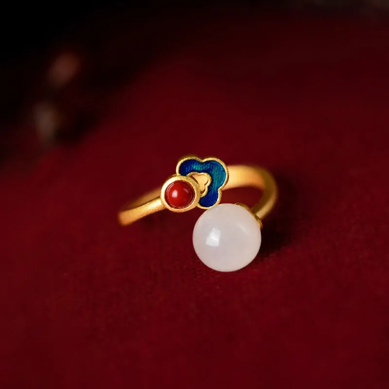 White Jade Cloud Blessing Ring for Good Luck - Image 2