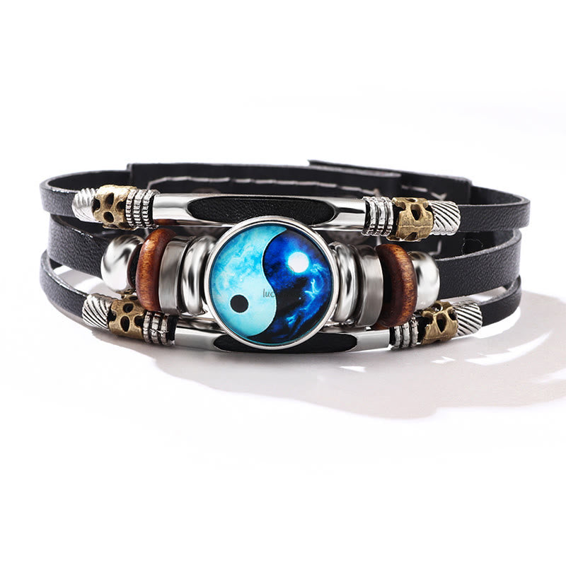 Yin Yang Leather Balance Bracelet with Luck Muse