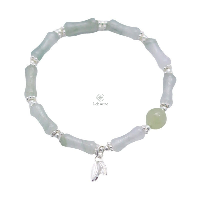 925 Sterling Silver Tianshan Jade Bamboo Lucky Charm Bracelet - Image 9