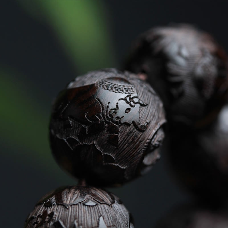 Yin Yang Engraved Ebony Wood Gourd Bracelet with Chinese Characters - Image 6