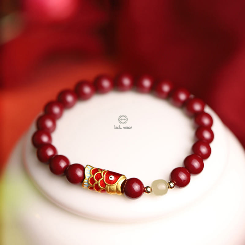 Lucky Koi Fish Blessing Bracelet with Natural Cinnabar and Hetian Jade Beads by Luck Muse Shop - Image 9
