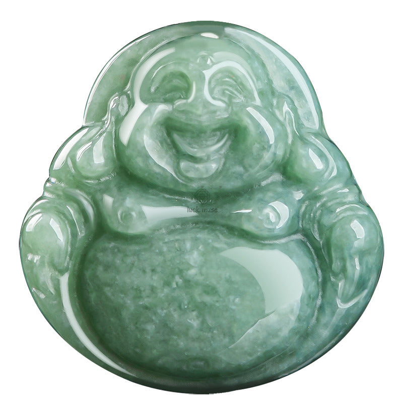 Laughing Buddha Cyan Jade Success Pendant Necklace - Image 9