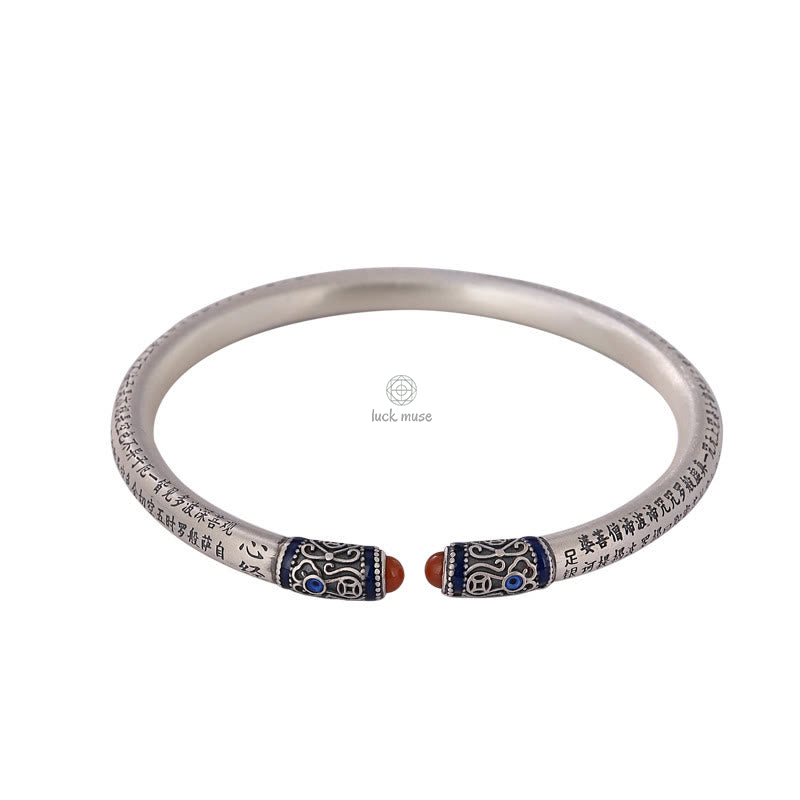 Luck Muse 999 Sterling Silver Red Agate Protection Bracelet with Heart Sutra Engraving - Image 7