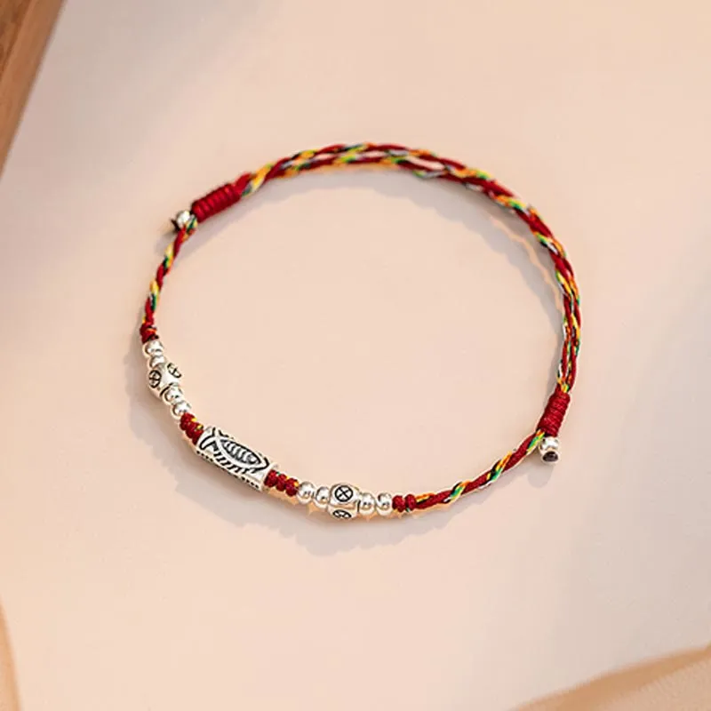 925 Sterling Silver Luck Koi Fish Braided Bracelet Anklet - Image 14