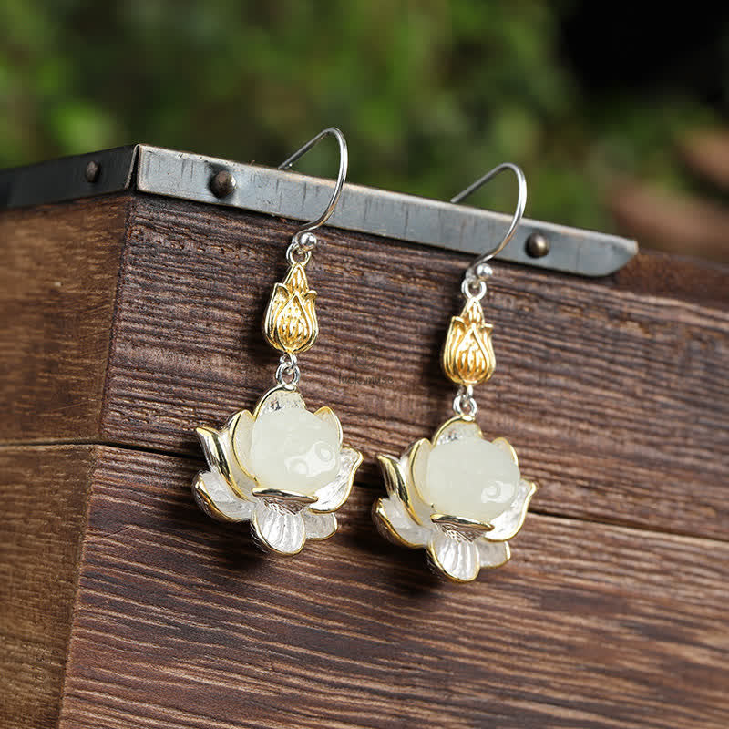 Luck Muse Shop 925 Sterling Silver White Jade Protection Harmony Drop Earrings - Image 11