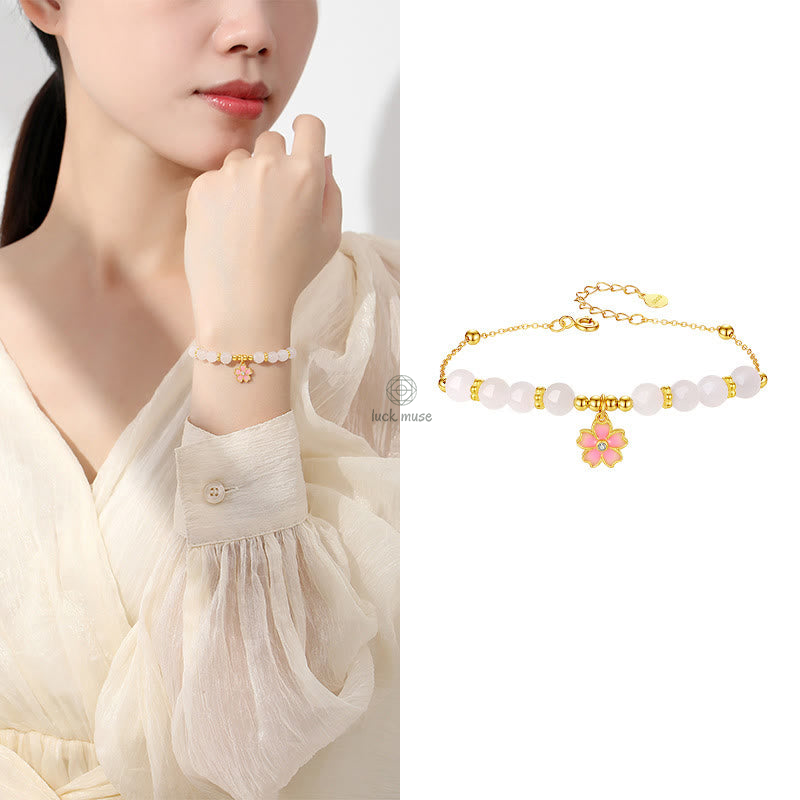 Luck Muse Sterling Silver Hetian White Jade Cherry Blossom Bracelet - Image 9