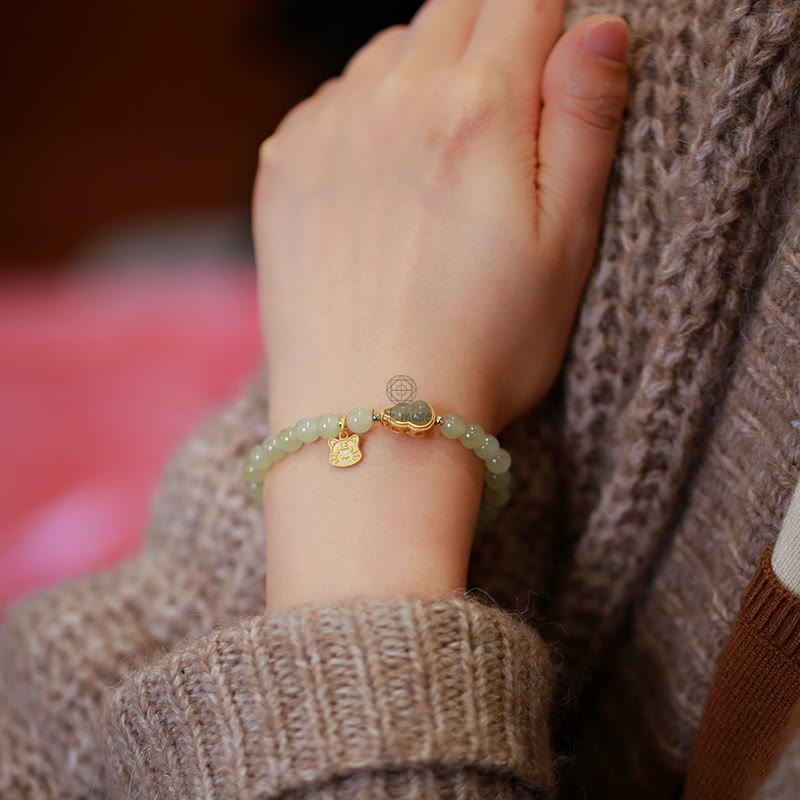 Gold-Plated Natural Hetian Jade Bracelet with Buddha Elements - Image 10