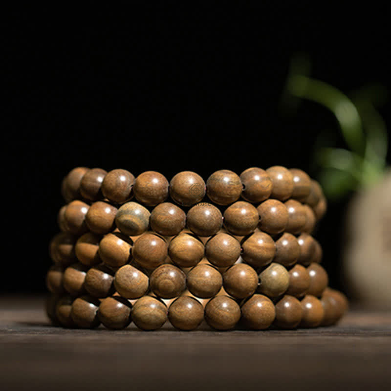 Luck Muse 108 Mala Beads Bracelet with Green Sandalwood Boxwood Lotus Design - Image 23