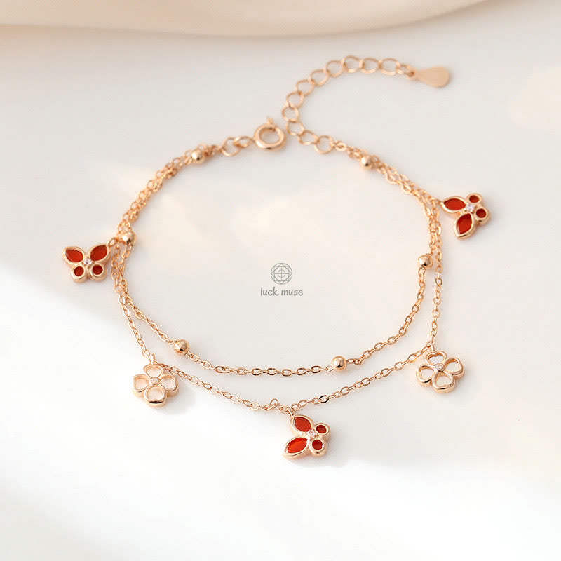Luck Muse 925 Sterling Silver Red Agate Tridacna Stone Butterfly Set - Image 5