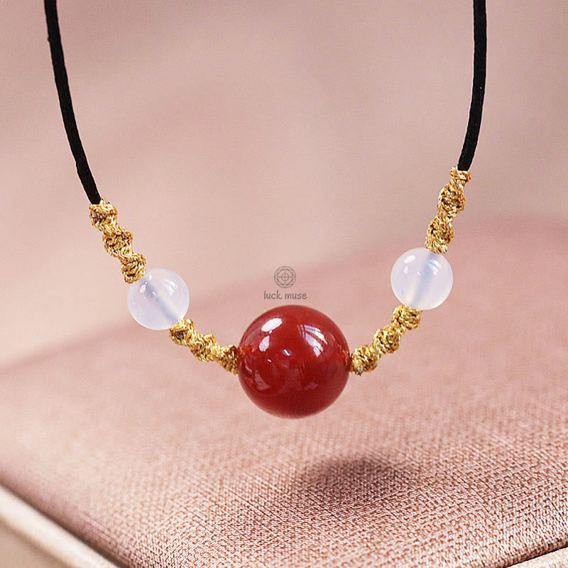 Natural Red Agate Chalcedony Self-Acceptance Confidence Bracelet Necklace Set