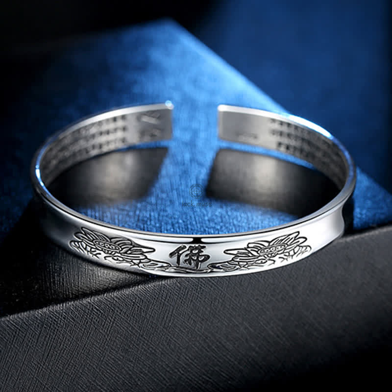 Heart Sutra Mantra Lotus Peace Copper Cuff Bracelet - Luck Muse Harmony Bangle - Image 8