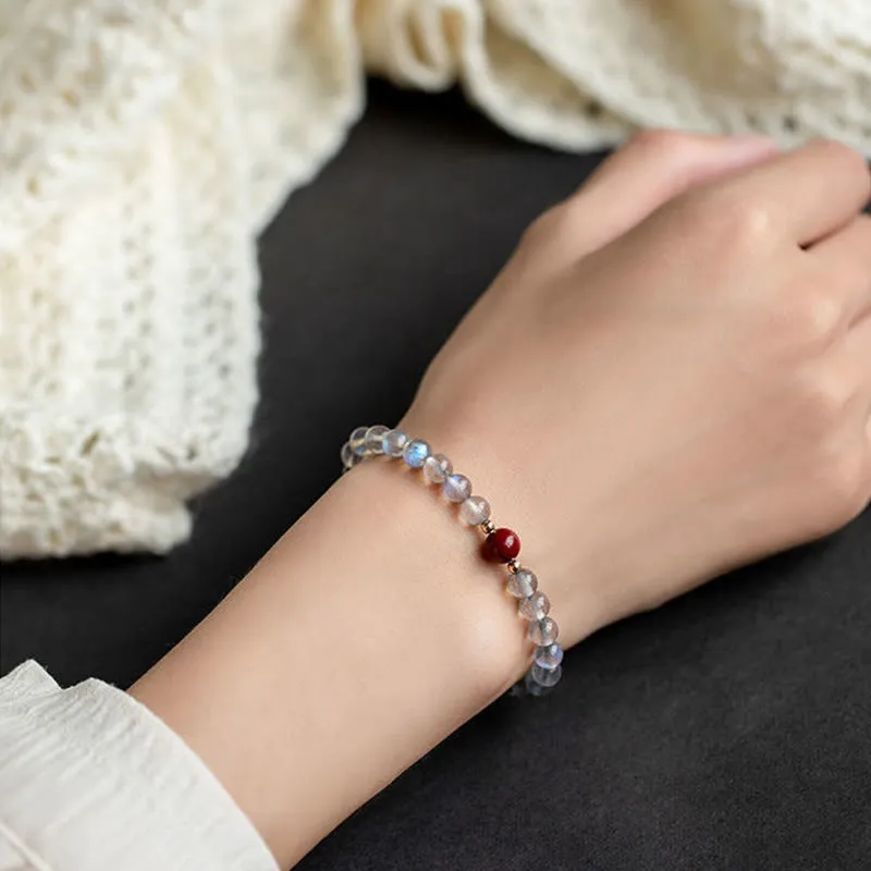 Moonstone Pink Crystal Cinnabar Buddha Bracelet - Image 18
