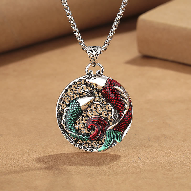 Tibetan Copper Koi Fish Healing Necklace with Luck Muse