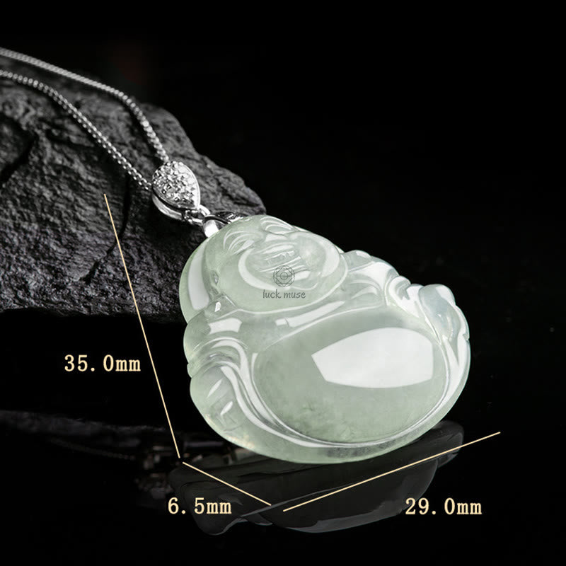 Luck Muse Laughing Buddha 925 Sterling Silver Jade Necklace Pendant for Prosperity and Abundance - Image 10