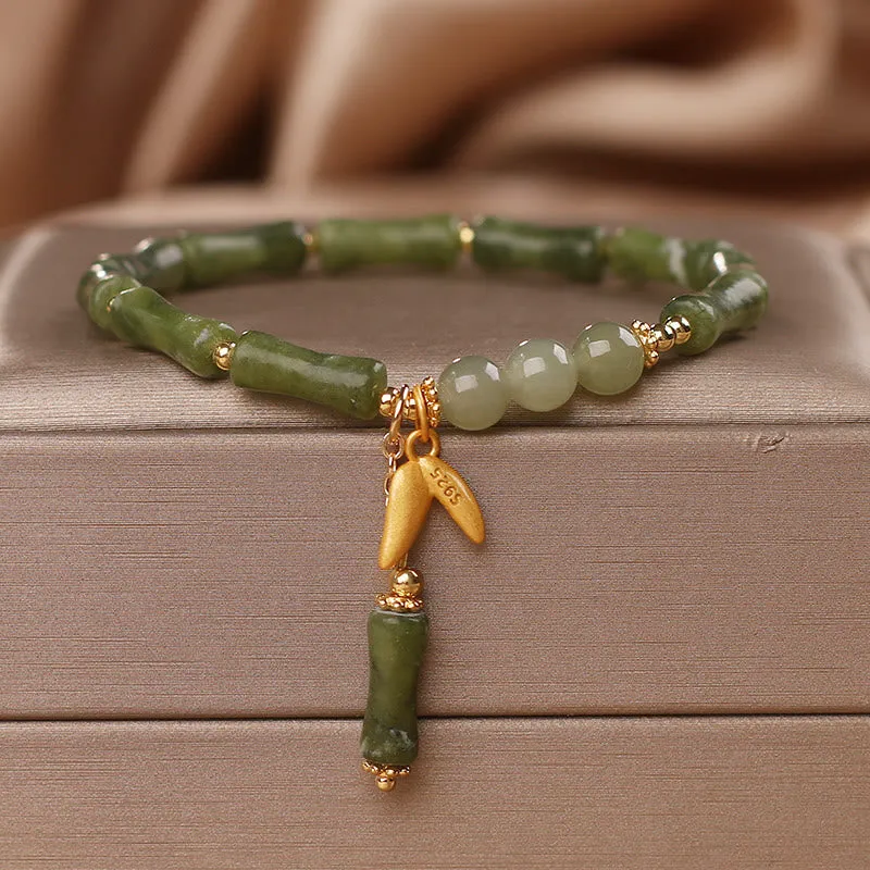 Green Bamboo Jade Leaf pattern Bracelet- Wealth and Luck Symbol