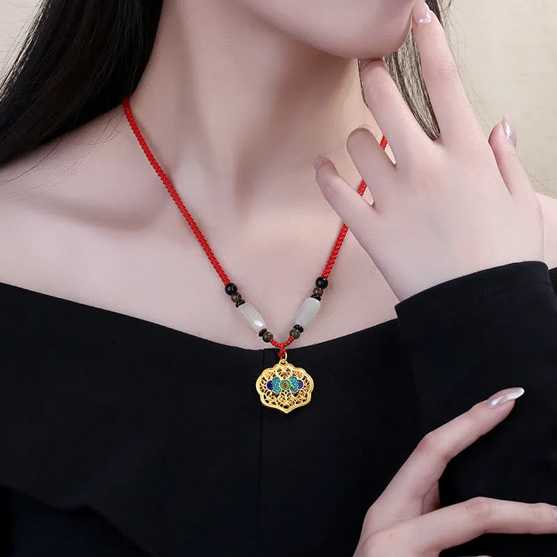 Vintage Auspicious Clouds Agate Copper Wealth Necklace Pendant with Luck Muse - Image 4