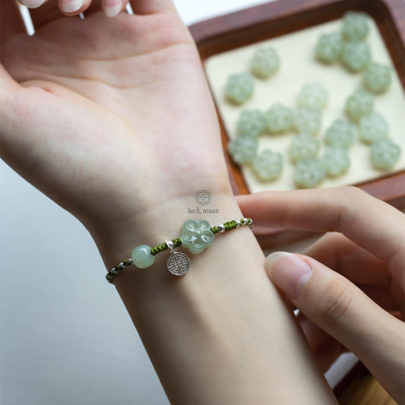 Handmade Plum Blossom Flower Jade Bracelet for Luck and Prosperity - Image 7