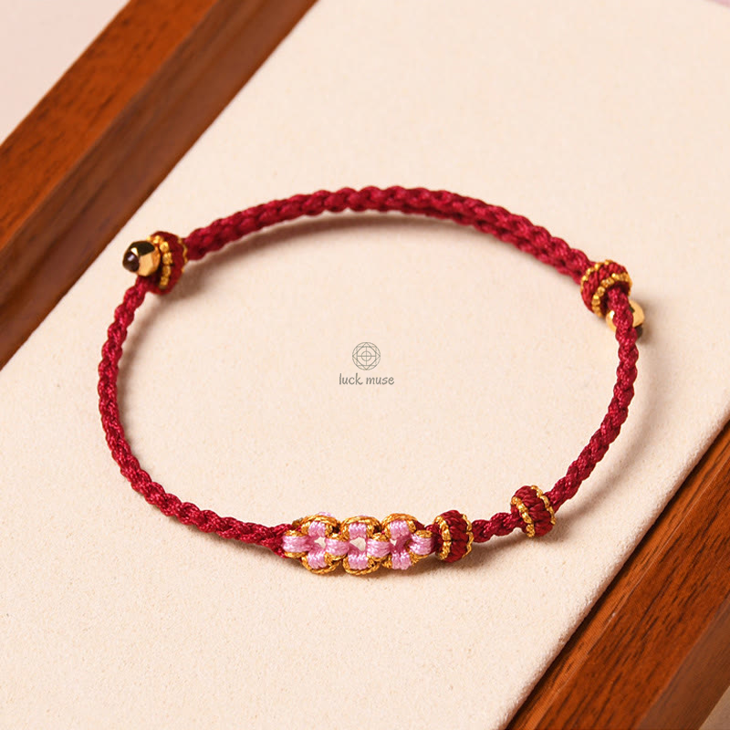 Peach Blossom Protection Braided Rope Bracelet with Luck Muse Handmade - Image 3