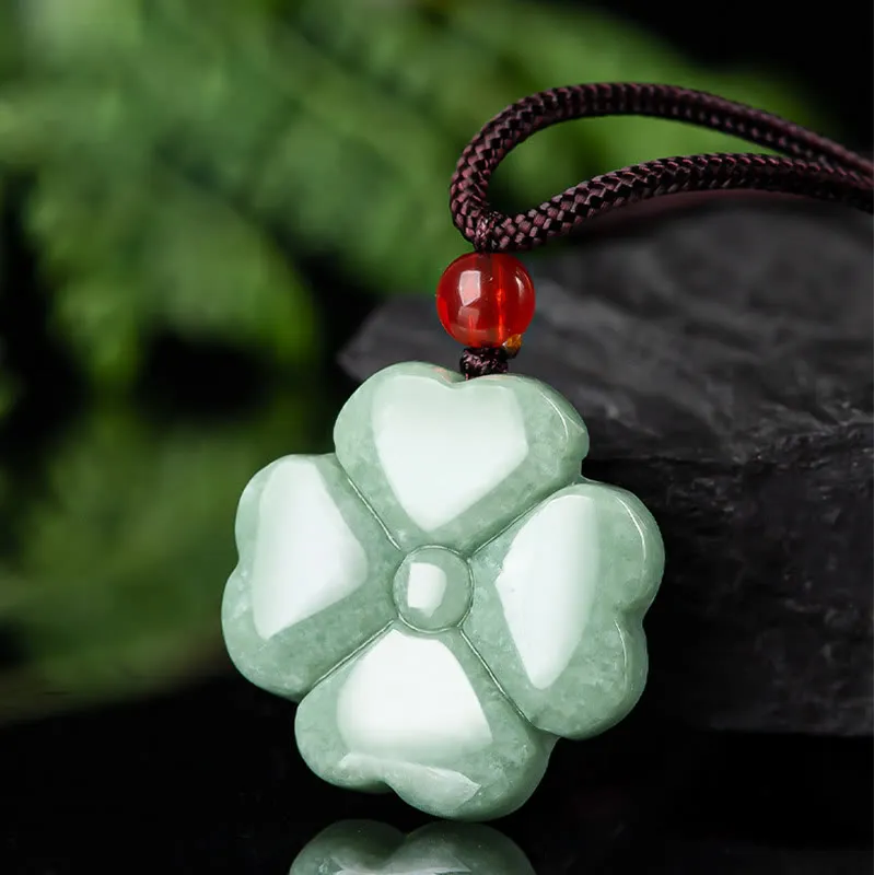 Luck Muse Four Leaf Clover Jade Prosperity Necklace - Image 3