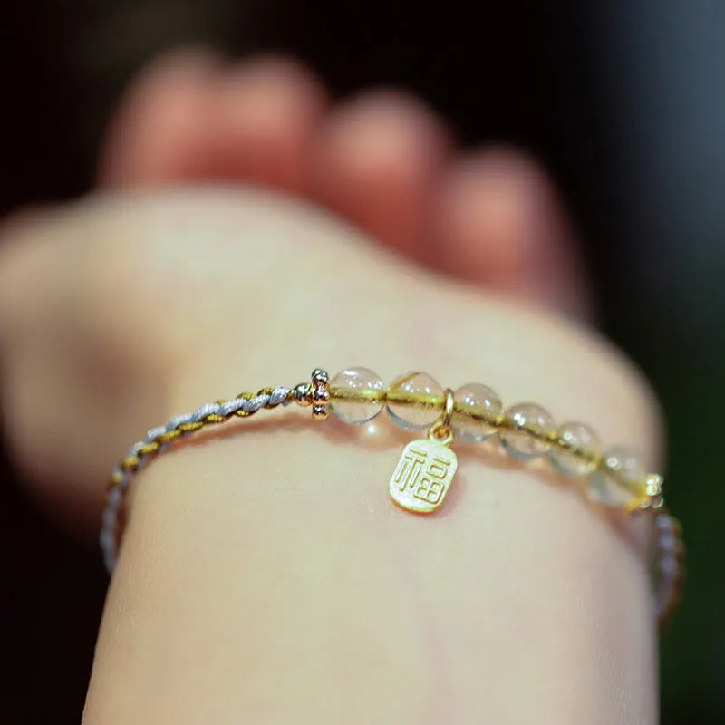 Luck Muse 925 Sterling Silver Natural Jade Gourd Rutilated Quartz Fu Character Lucky Braid Bracelet - Image 10