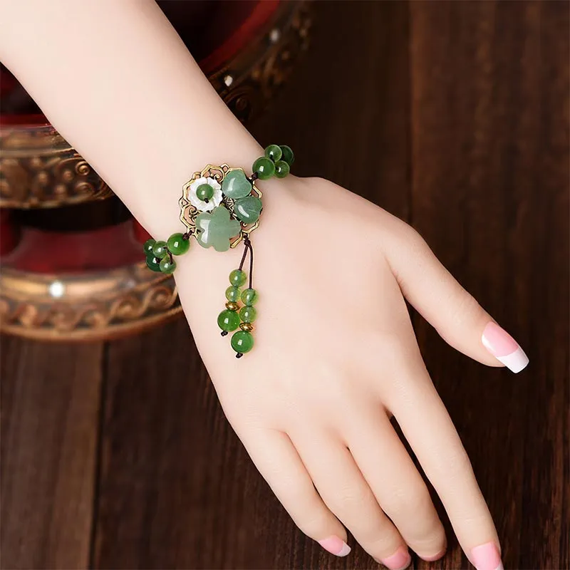 Natural Green Jade Green Aventurine Luck Dangling Flower Bracelet - Image 16