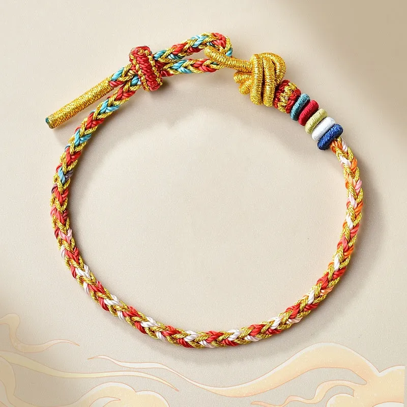 Colorful Gold Healing Braid Rope Bracelet with Handcrafted Luck Muse