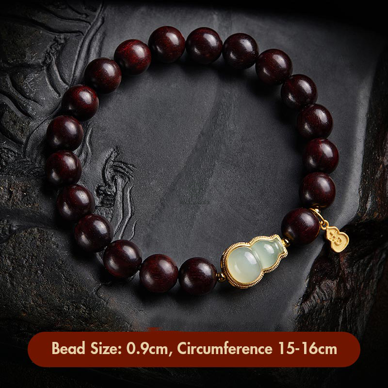Luck Muse Small Leaf Red Sandalwood Gourd Jade Relaxation Bracelet - Image 23