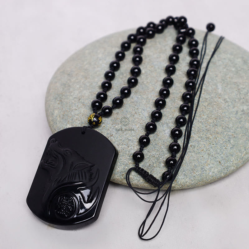Black Obsidian Stone Wolf Purification Necklace - Image 7