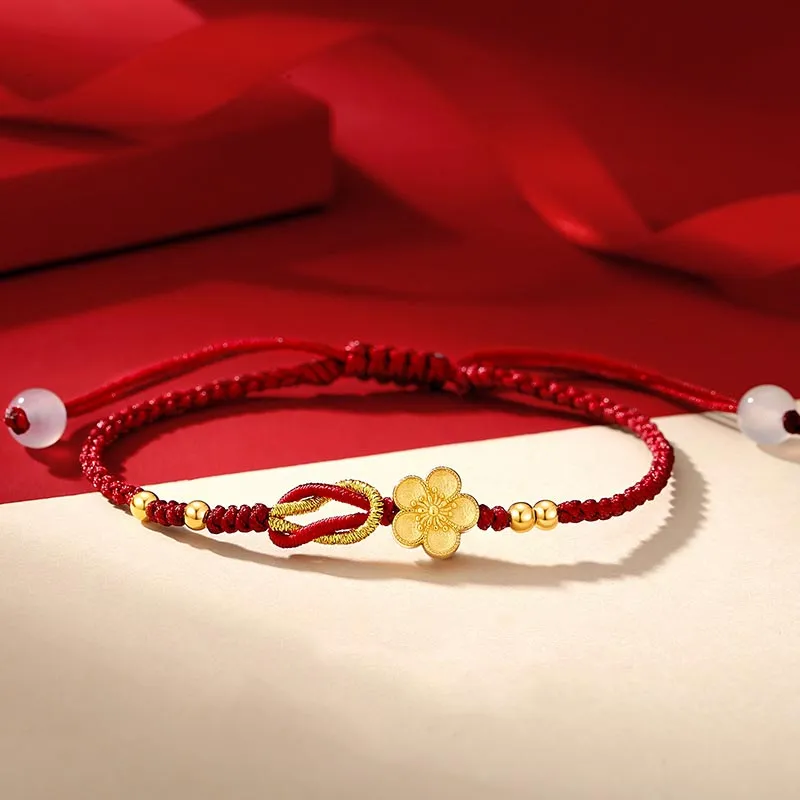 Handmade 925 Sterling Silver Sakura Chalcedony Luck Bracelet with Cherry Blossom Accents