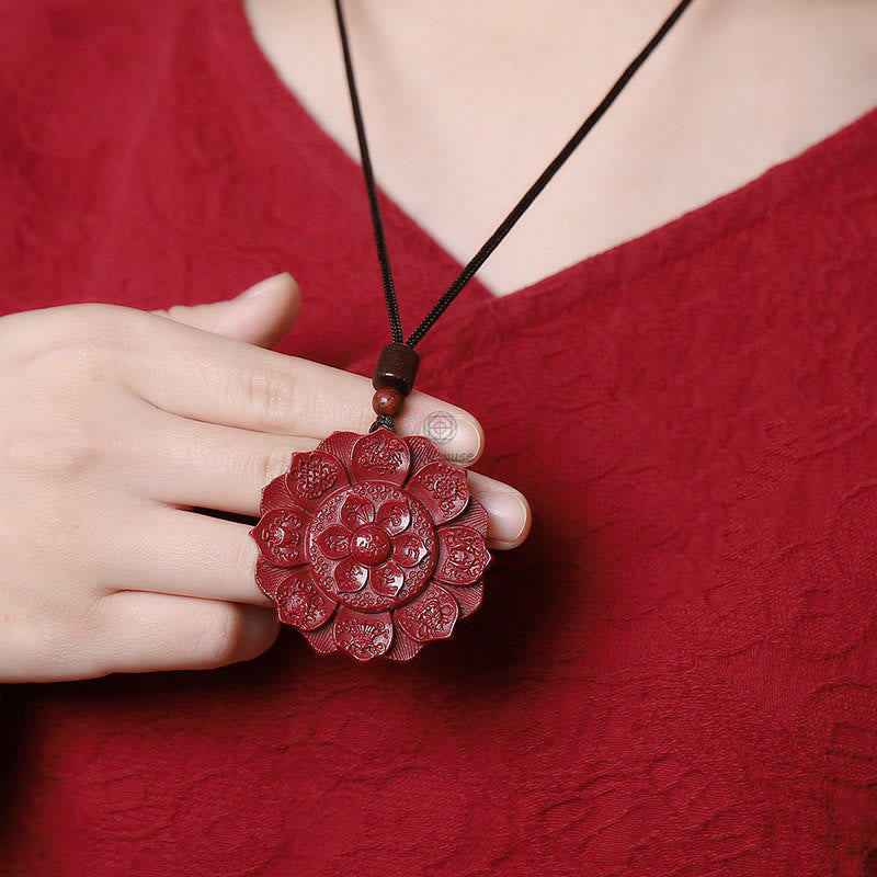 Natural Cinnabar Lotus Om Mani Padme Hum Necklace Pendant by Luck Muse Shop - Image 4