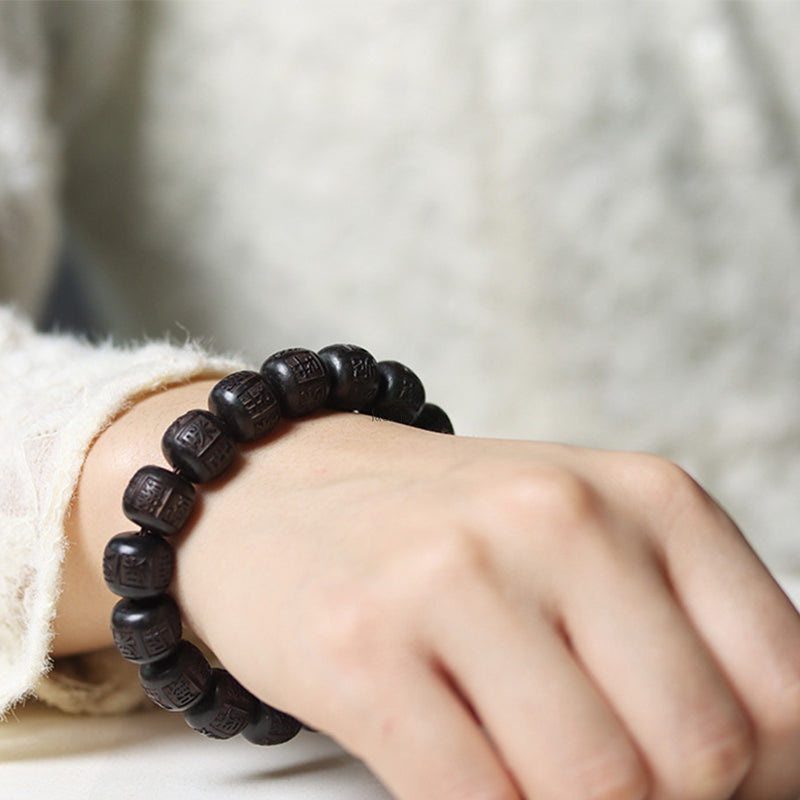 Tibet Ebony Wood Bracelet with Om Mani Padme Hum Engraving - Image 9