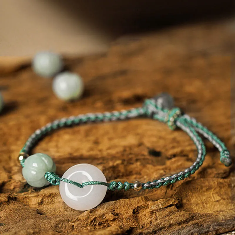 White Jade Peace Buckle Pumpkin Bead Blessing Bracelet