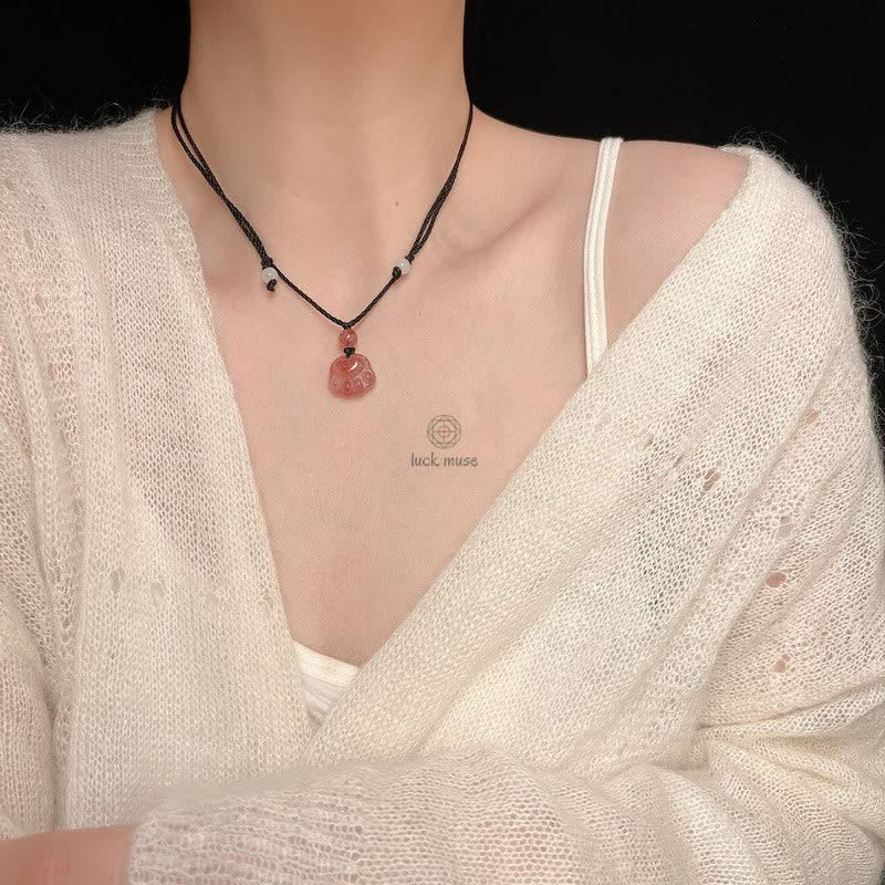 Luck Muse Strawberry Quartz Cat Paw Healing Necklace - Image 12