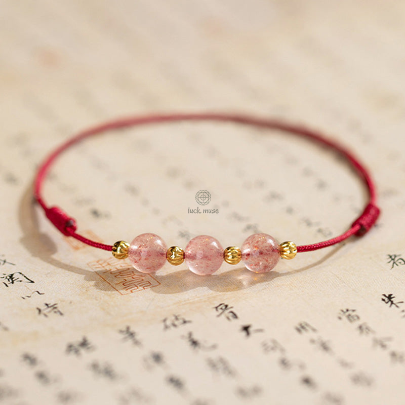 Strawberry Crystal Bead Lucky Red String Anklet with Luck Muse - Image 10
