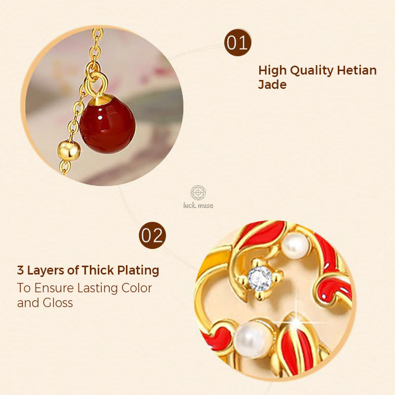 Luck Muse 925 Sterling Silver Four Leaf Clover Koi Fish Red Agate Pearl Jewelry Set - Image 6