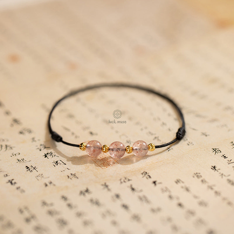 Strawberry Crystal Bead Lucky Red String Anklet with Luck Muse - Image 11