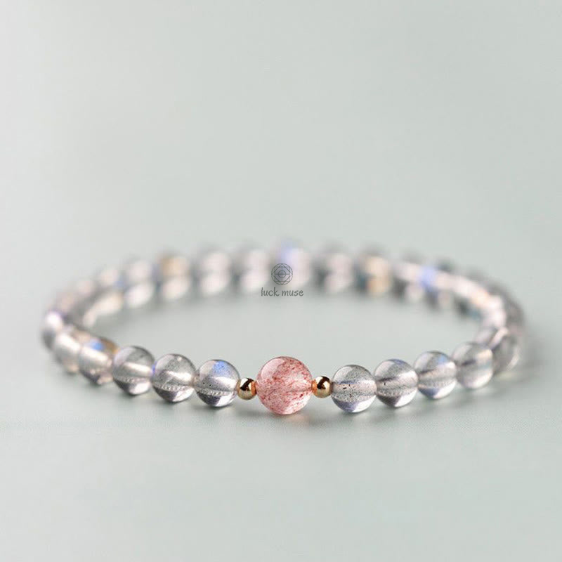 Moonstone Pink Crystal Cinnabar Buddha Bracelet - Image 4