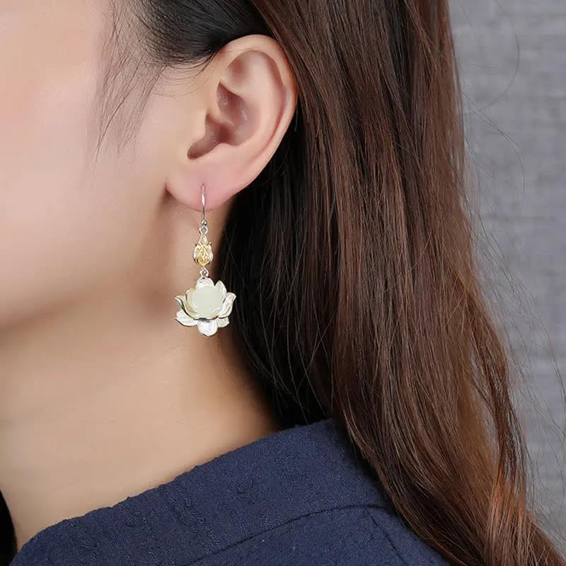 Luck Muse Shop 925 Sterling Silver White Jade Protection Harmony Drop Earrings - Image 5