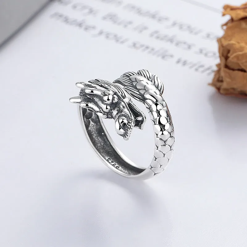 Luck Muse Year of the Dragon Sterling Silver Adjustable Ring for Luck and Strength - Image 3